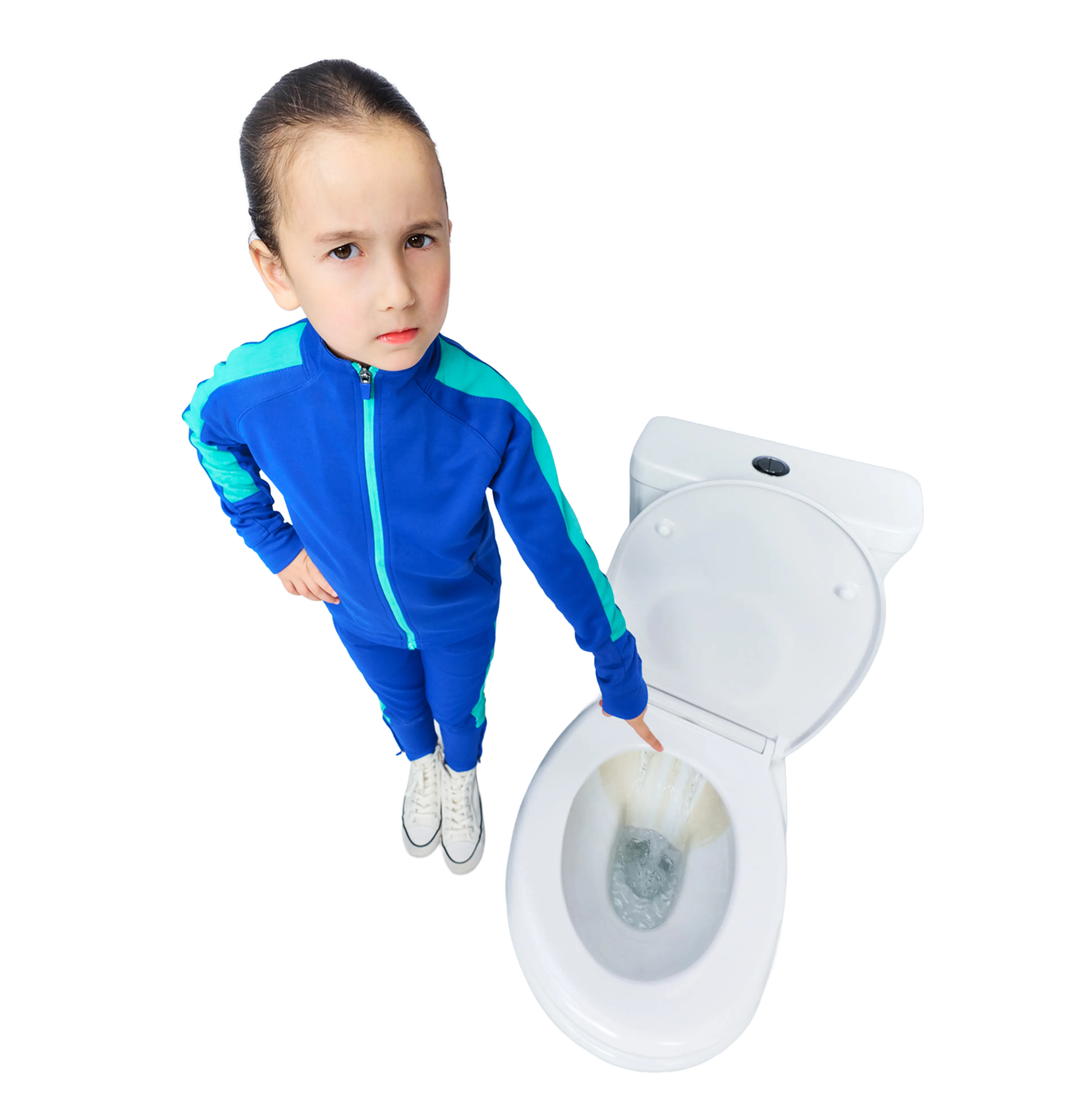 Group of people in different uniforms and clothing gathered inside a stylized blue water droplet.